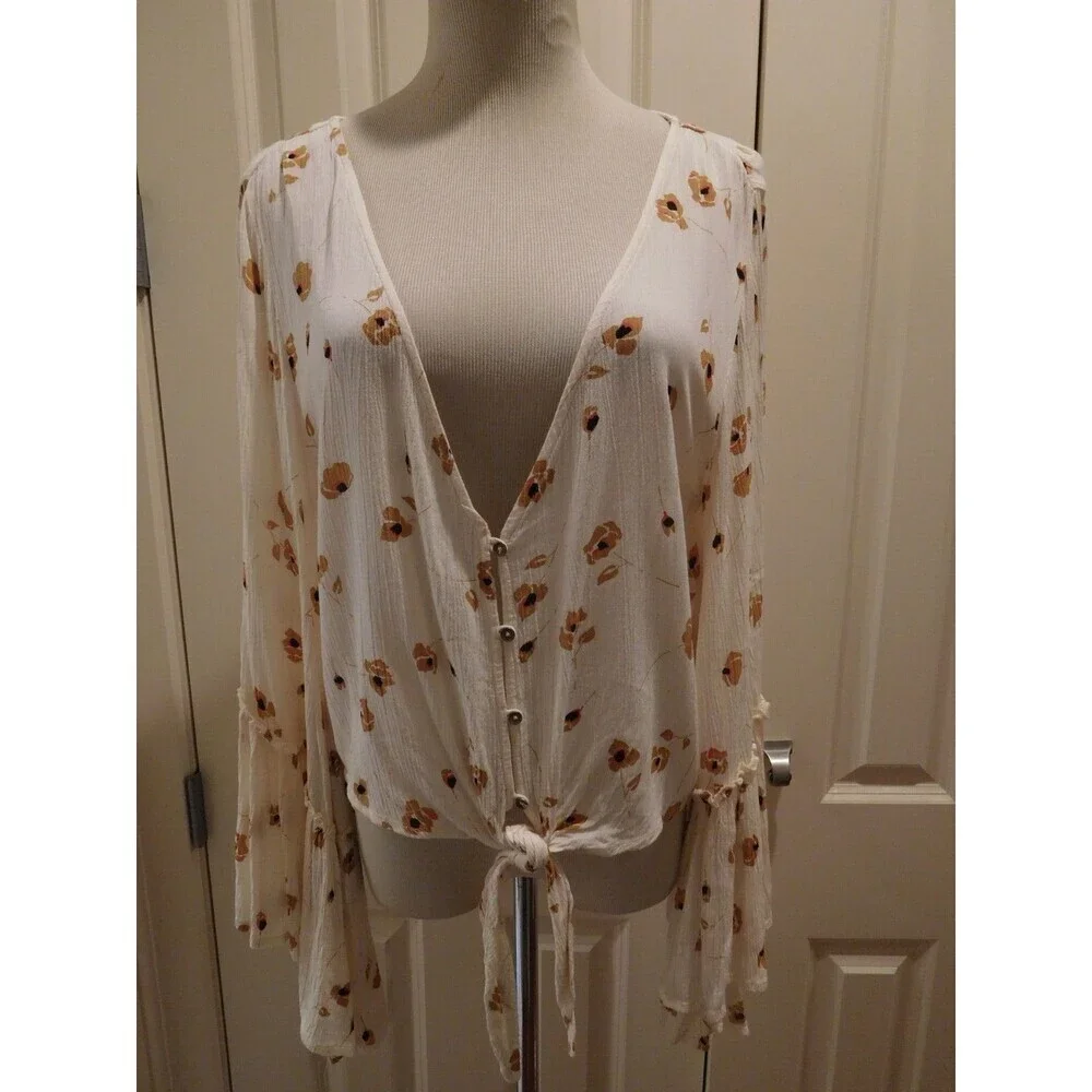 Darling BILLABONG "Lust Wild Top" Tie-Up Crop Top w/Bell Sleeves Size Small - Picture 2 of 12